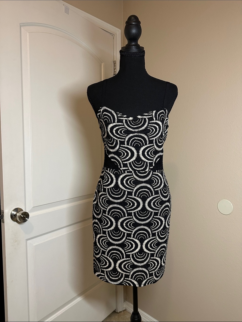 Free People Black and White Mini Dress with Circular Pattern